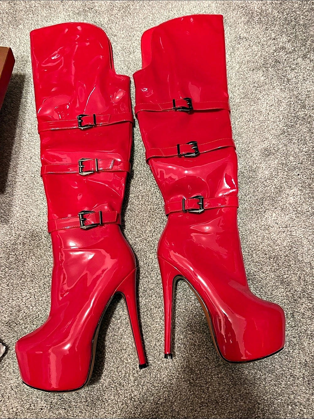 Red Patent Over-the-Knee Platform Boots